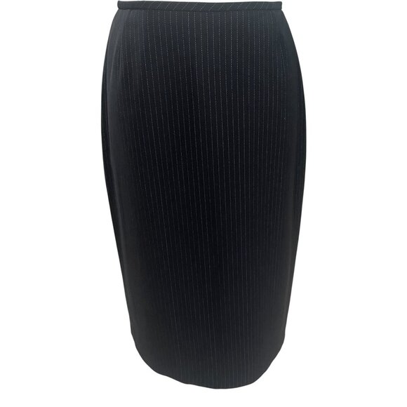 Tahari Pencil Skirt Black Pinstripe Business Minimalist Dark Academia Size 2 - Picture 5 of 8